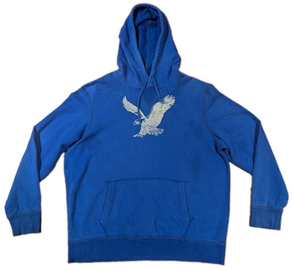 Vintage Y2K American Eagle Mens XL Blue Eagle Graphic Hoodie Sweatshirt